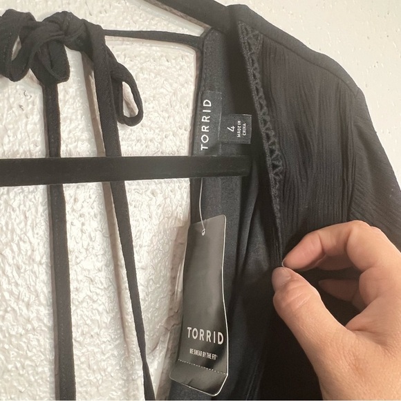 TORRID Black Gauze Long Sleeve Skater Dress Bell Sleeve Tie Back Plus Size 4X 4 - Picture 3 of 14